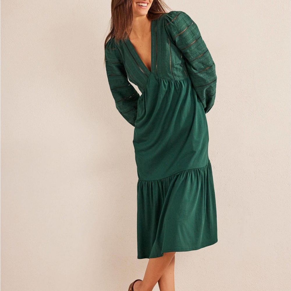 Boden Woven Midi Dress in Emerald Green